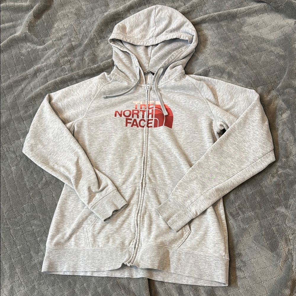 The North Face Gray Hoodie with Red Logo